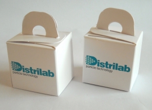 vierkant bonbondoosje doosje voor 2 bonbons met handvat bedrukt met logo