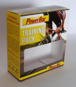 doos bedrukt met venster powerbar