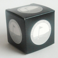 bedrukt golfbaldoosje doosje voor 1 golfbal bedrukt met logo in zilver en zwart golf toernooi kubusdoosje 45 mm