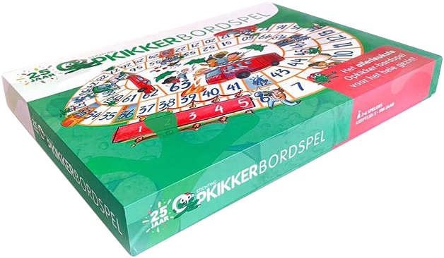 Voorbeeld van een speldoos voor een bordspel stichting opkikker