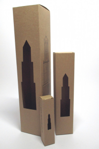 bedrukte dozen van kraft karton met venster voor kaarsen van torens in zwart