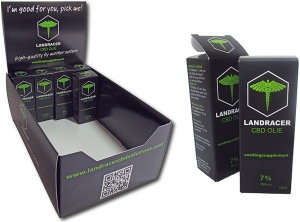 Bedrukte displaydoos balie display met logo in zwart en groen voor cosmetica doosjes, Parfumdoosje, parfum doosje, cosmetica doosje, cosmeticadoosje, bedrukte doosjes, 10 ml CBD olie