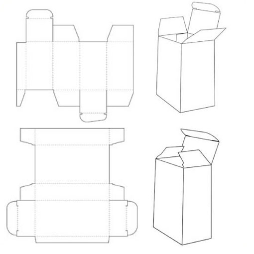 voorbeeld template tekening doosje met 2 klepjes langsnaad geplakt fefco 0210 en 0211