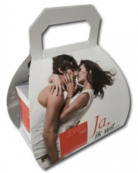 bedrukte bonbondoosjes in full color relatiegeschenk uitnodiging met logo en handvat