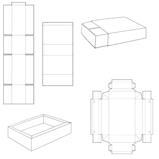template stanstekening van een bedrukte tray met bijbehorende sleeve schuifdoos of ladedoos
