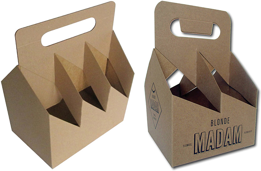4-pack en 6-pack bier verpakking bedrukt doos van kraft karton, doosje maken van karton, doosje maken, kleine kartonnen doosjes, doos bedrukken, kartonnen doos, kartonnen dozen, budgetdoosjes, duurzaam karton, duurzame verpakking, biodegradable verpakking van gerecyled materiaal, 100 recycled afbreekbaar.
