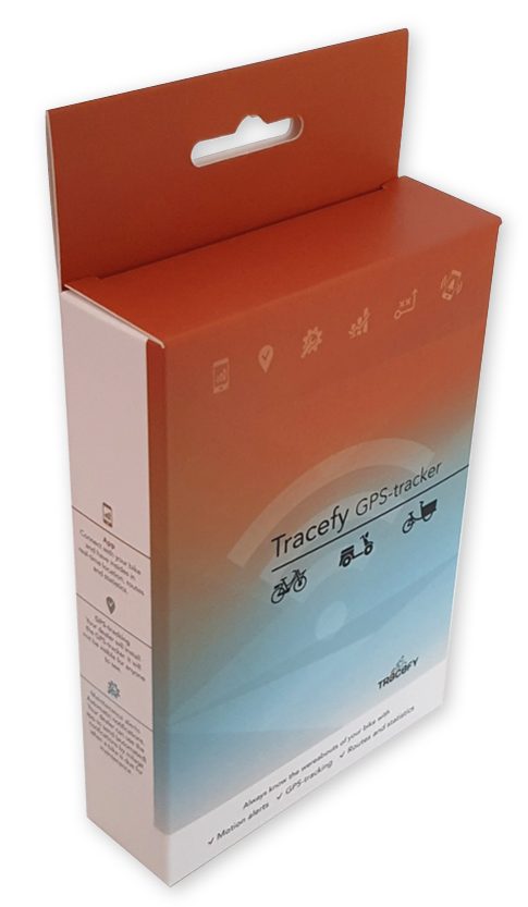 hangend doosje bedrukt in full color met logo met eurosleuf voor product verpakking van karton voor apparaat gps tracker