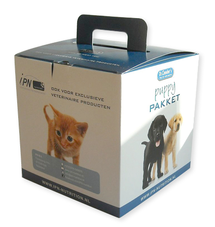 bedrukte kubusdoos, doos met handvat, doosje met handvat, kartonnen doos met handvat, verpakking met handvat, lunchbox met handvat, maaltijdbox met handvat, ontbijtbox met handvat, ontbijtdoos met handvat in full color met logo