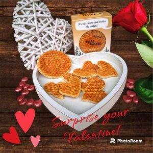 Bedrukt doosje met rond venster voor goudse kaas wafels in full color bedrukt met logo, vensterdoosje