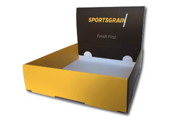 bedrukte displaydozen voor mueslibar in full color met logo Sportsgrain