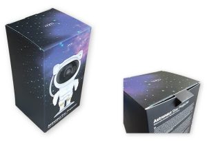 bedrukte speelgoed doos in full color met logo en Spot UV voor sterrenprojector astronaut doos voor speelgoed op maat gemaakt zweedse bodem met slotje in deksel