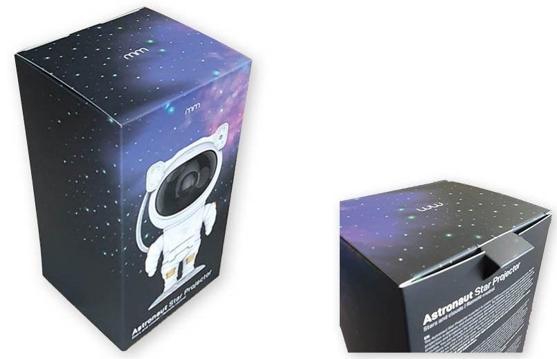 bedrukte speelgoed doos in full color met logo en Spot UV voor sterrenprojector astronaut doos voor speelgoed op maat gemaakt