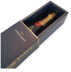 luxe bedrukte schuifdoos doos voor fles wijn champagne met goudfolie premium relatiegeschenk met logo verpakking