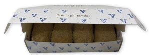 bedrukt doosje voor 4 diepvries garnalen kroketten met logo