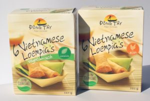 bedrukte doos voor vietnamese diepvries loempia's in full color met logo voor automatische vullijn