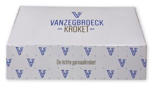 bedrukte doos voor diepvries garnalenkroket - met logo Vanzegbroeck