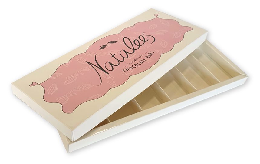 doos voor 6 repen chocolade met los deksel met logo in full color
