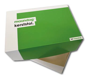 bedrukte cadeaudoos doos voor kerststol stol met logo in full color groen, relatiegeschenk, doos met los deksel, gebaksdoos