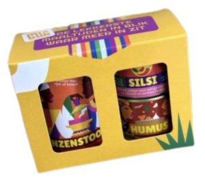 bedrukte geschenkdoos met 2 vensters in full color voor blikken voeding met logo cadeauverpakking