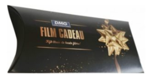 geschenkverpakking voor film cadeau bon, cadeauverpakking tegoed bon, gondeldoosje in full color met strik