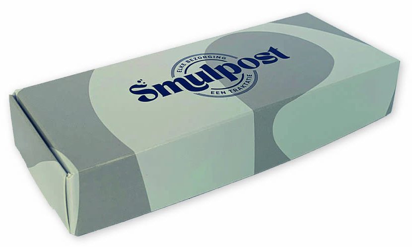 Bedrukt doosje voor brownies met logo smulpost in full color gebakdoos