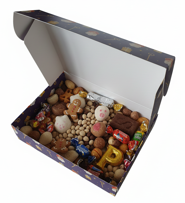 bedrukte geschenkdoos doos voor cadeau, kadodoos, sinterklaas in full color met vaste klep