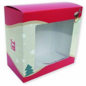Luxe bedrukte geschenkdoos met venster voor een kerst relatiegeschenk van TB Brown. Deze op maat gemaakte cadeauverpakking met kerstmotief, sterren en een kerstboom-illustratie toont hoe een vensterdoosje de presentatie van kerstpakketten en giftsets versterkt. Professioneel geproduceerd door Drukkerij Van der Louw in Berkel en Rodenrijs voor klanten in heel Nederland en België.