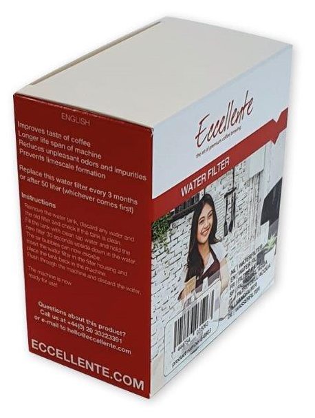Doosjes met Zweedse bodem op maat bedrukt voor Eccellente waterfilters. Een stevige vouwkartonnen productverpakking met een handmatige bodemsluiting, een praktische insteekklep en een haarscherpe full-colour bedrukking inclusief barcode en handleiding.