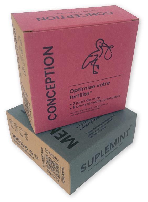 bedrukte supplementenverpakking op kraft karton in diverse kleuren met logo opdruk