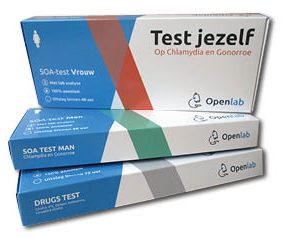 bedrukt doosje met logo in full color zelfafnametest, 3 verschillende opdrukken