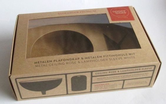 bedrukte doos van kraftkarton met venster en interieur op maat voor doe het zelf lamp ophangen